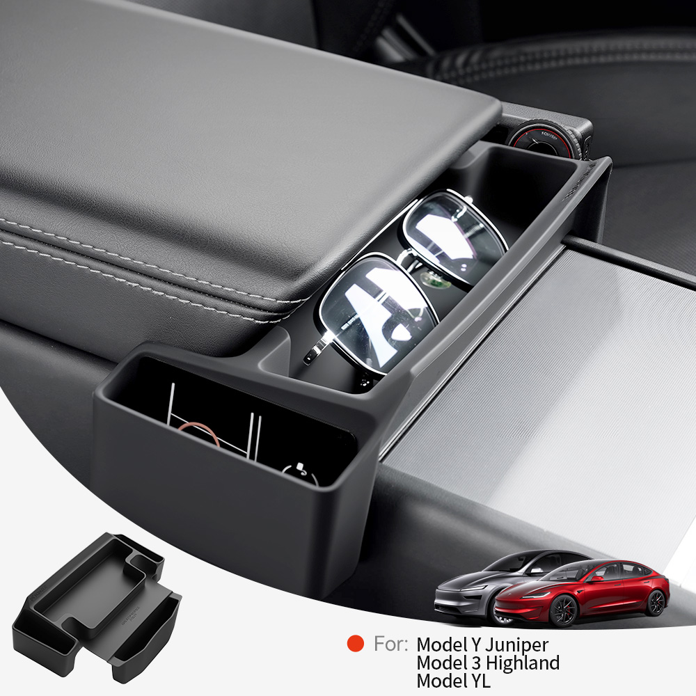 Tech Car Accessories - YZセンターコンソールアームレスト収納ボックス テスラ モデル3 Y YL用 メガネトレイオーガナイザー