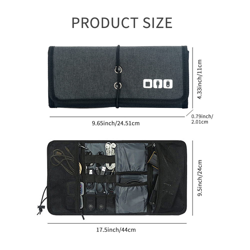 Tech Accessories Storage - 家庭用ケーブル整理ポーチ | USBケーブル、充電器、携帯電話用アクセサリー用のロールアップ式電子機器収納バッグ