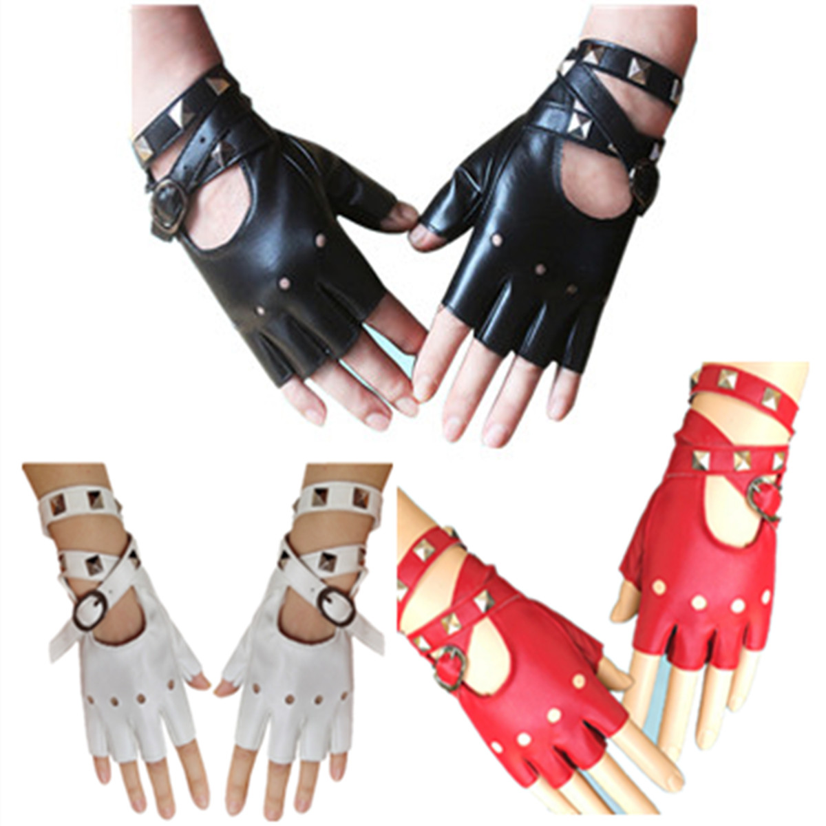 Tech Wear Accessories - 女性用ベルトリベット,ハーフフィンガーグローブ,ストリートダンス,1ペア