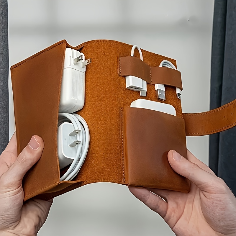 Tech Accessories Storage - 1pc PUレザーマルチコンパートメントオーガナイザー-ケーブル、充電器、ペン用のポータブルテックスクールアクセサリーケース-耐久性のあるトラベルストレージ