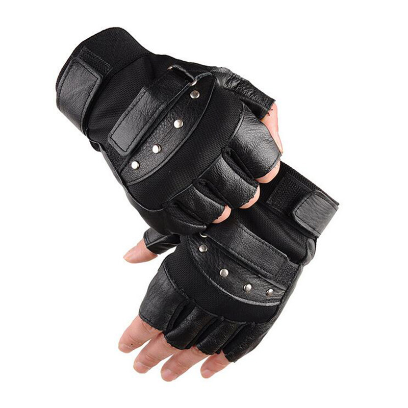 Tech Wear Accessories - ハーフフィンガーレザーフィットネスグローブ,ブラックリベット,スポーツ,ジム,g135