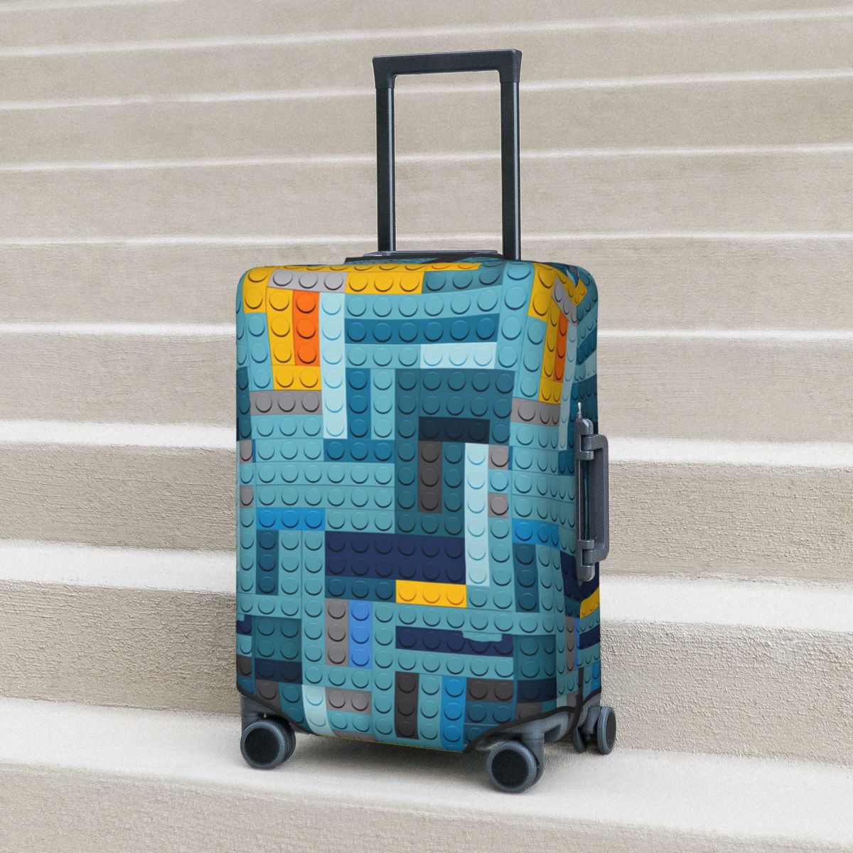 Tech Accessories Business - ブルーテックピクセルビルディングブロックテクスチャスーツケースカバービジネスプロテクターホリデー弾性荷物アクセサリー