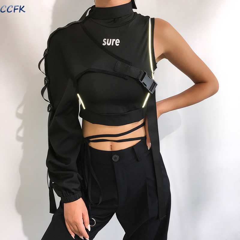 Y2k-女性用反射モデルTシャツ,女の子用パンクウェア,不規 - Tech Wear Accessories のレビューと価格