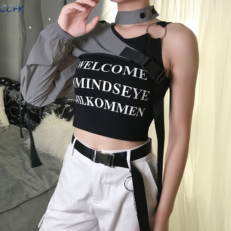 Y2k-女性用反射モデルTシャツ,女の子用パンクウェア,不規 - Tech Wear Accessories のレビューと価格