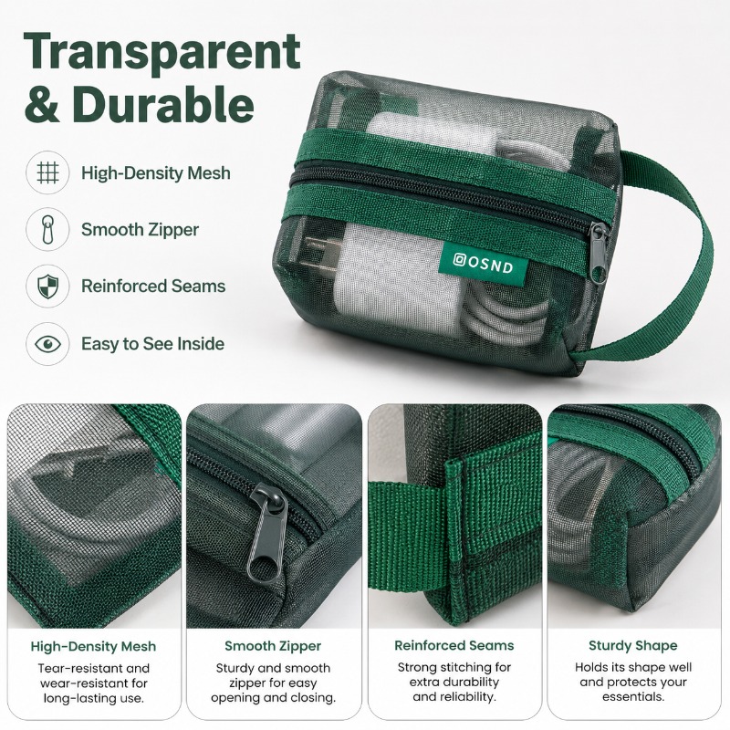 6個入りメッシュテックオーガナイザーポーチ、充電器、イヤホン - Tech Woven Accessories のレビューと価格