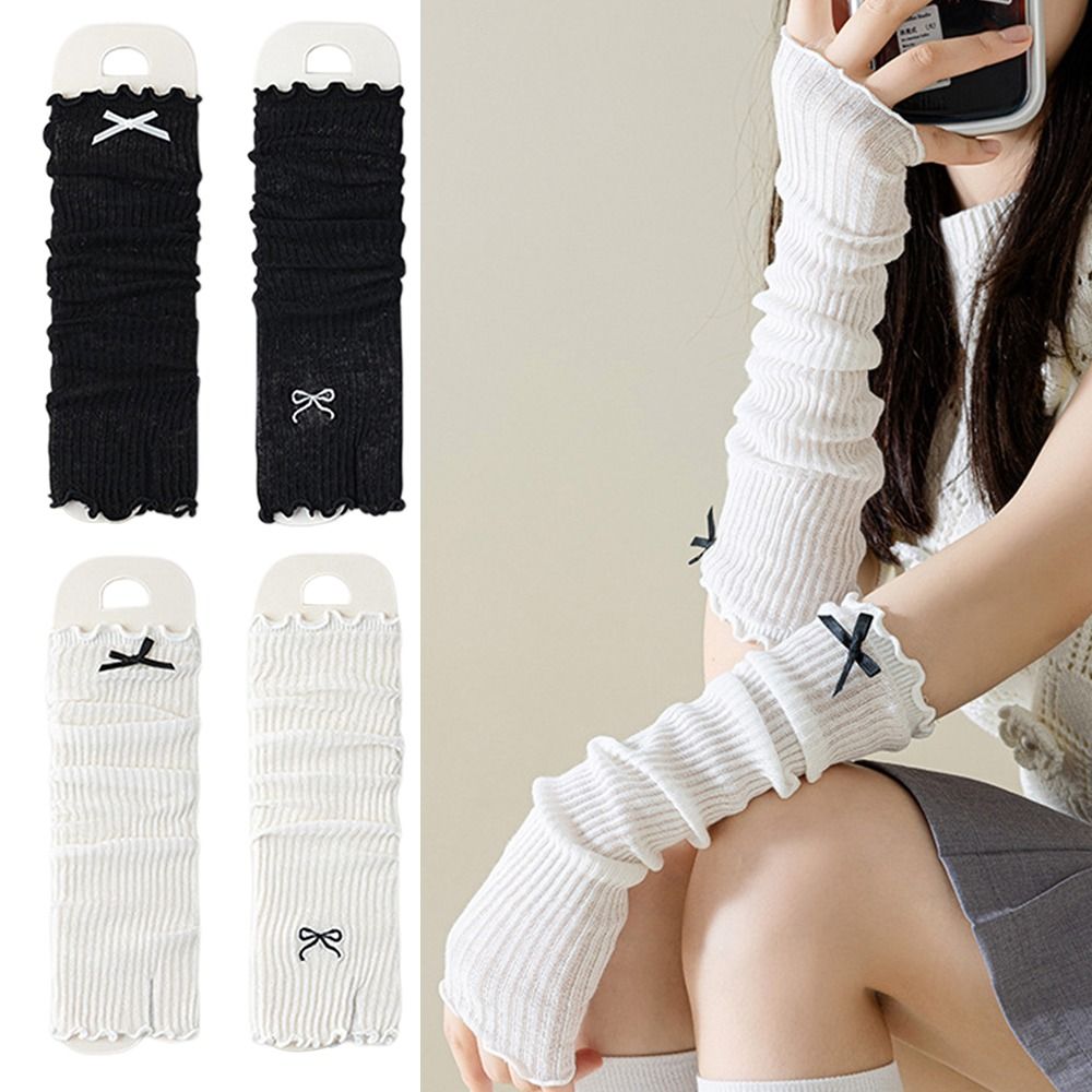Y2K 刺繍入りリボンロリータレース手袋弾性暖かい腕指なしミ - Y2K Tech Accessories のレビューと価格