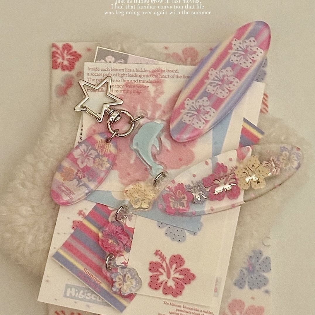 夏のハワイアンイルカハイビスカスキーホルダーパステルサーフボ - Tech Girl Accessories のレビューと価格